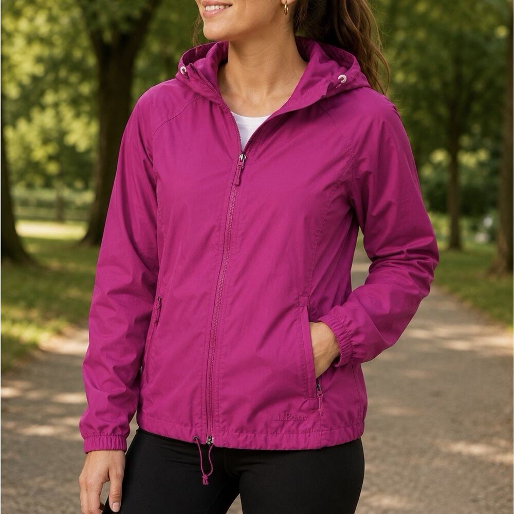 L.L.Bean Women’s XS Pink Hooded‎ Windbreaker Jacket Lightweight Full Zip